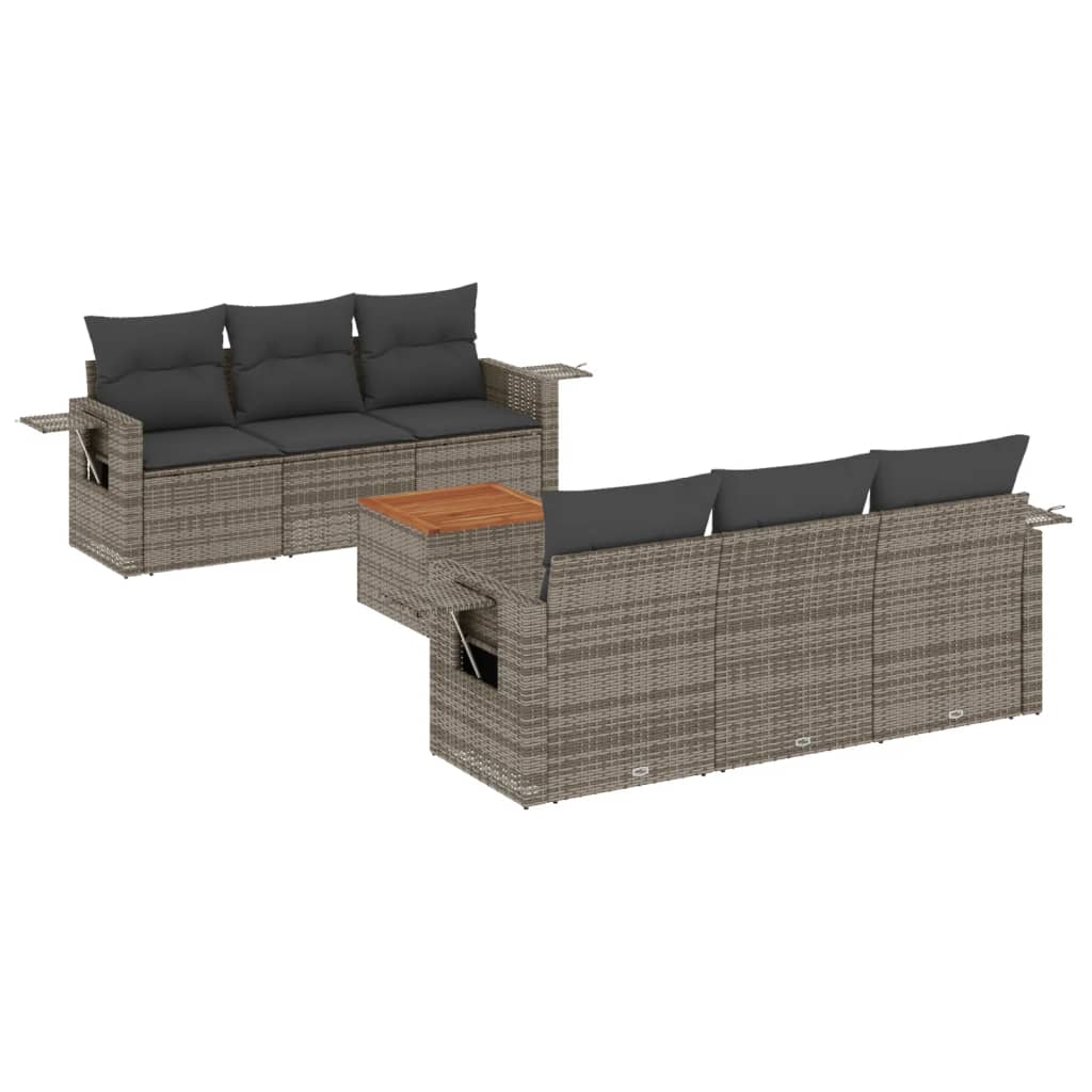 vidaXL Salon de jardin avec coussins 7 pcs gris résine tressée