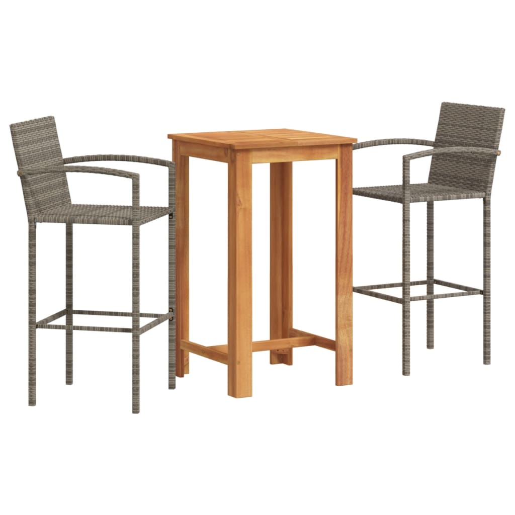 vidaXL Ensemble de bar de jardin 3 pcs gris bois massif acacia rotin