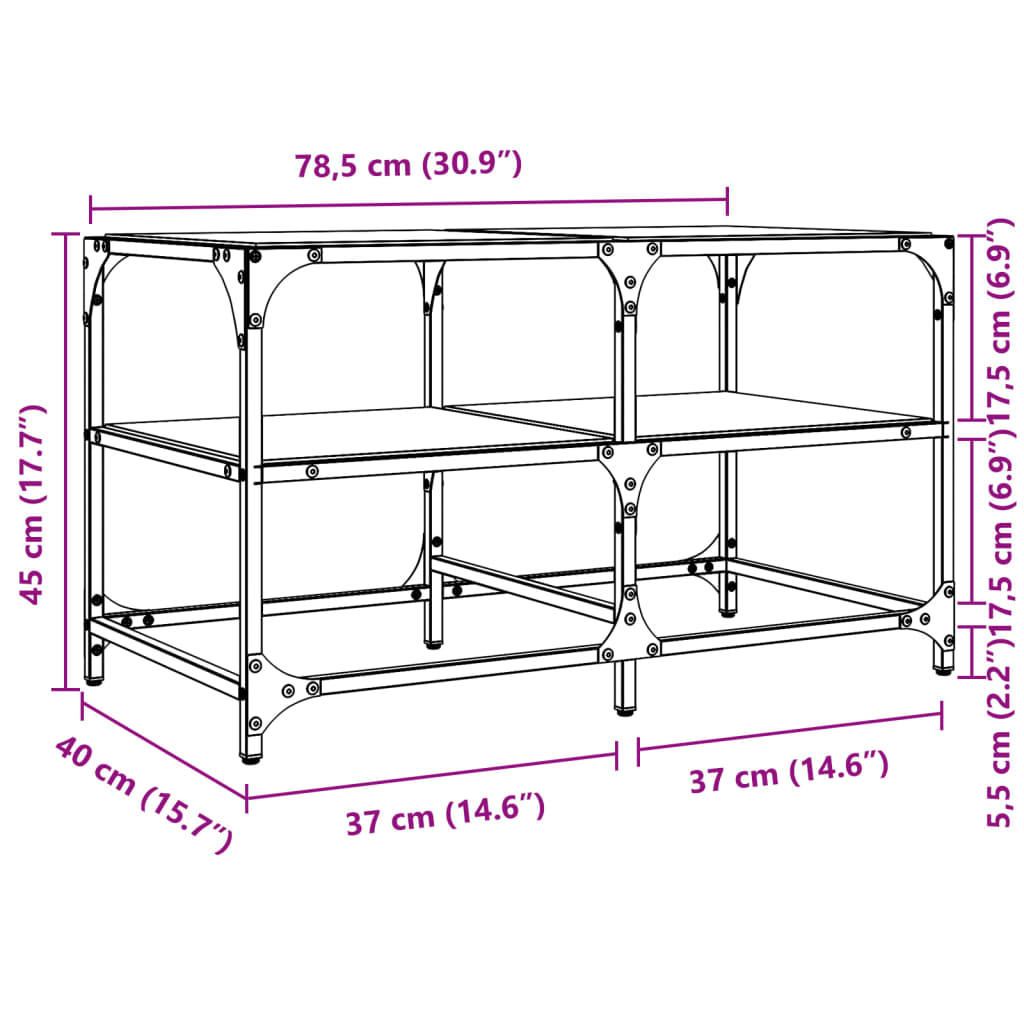 vidaXL Table basse avec dessus en verre transparent 78,5x40x45cm acier