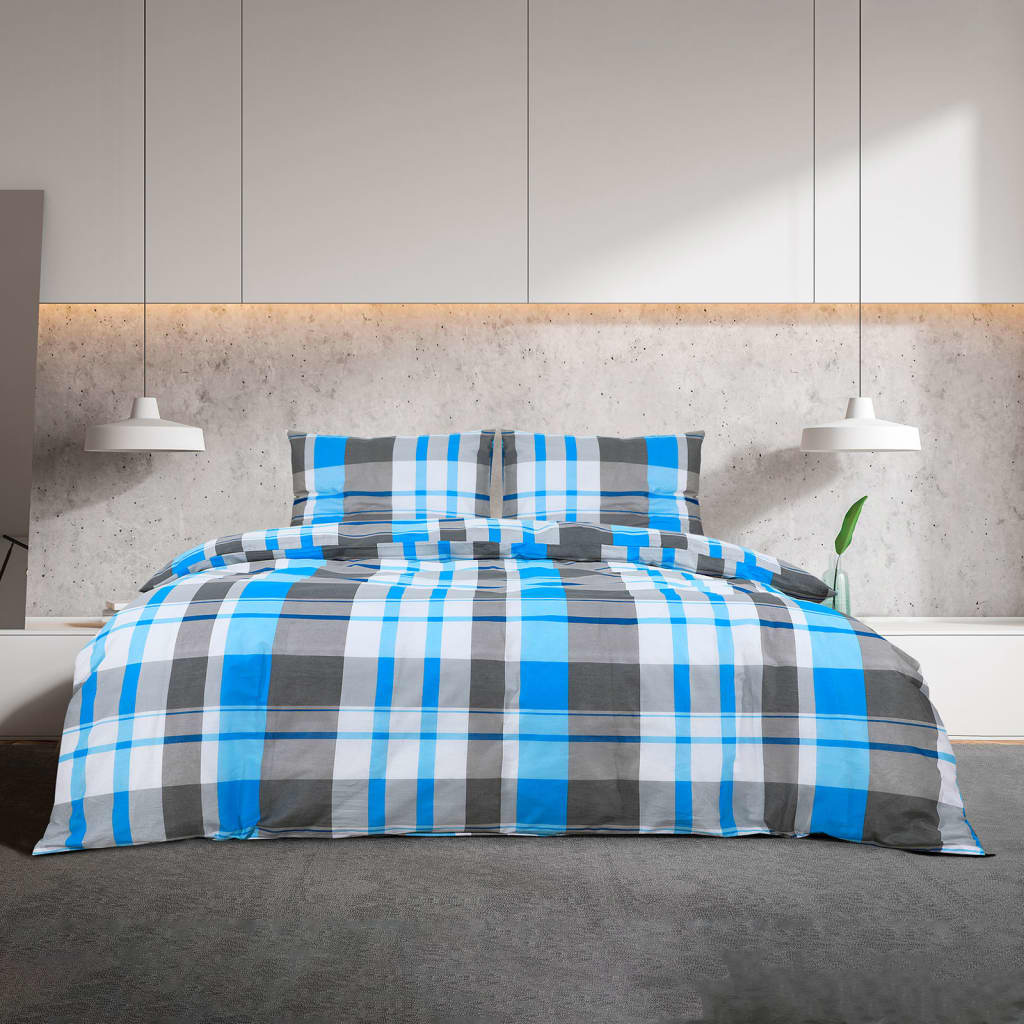 vidaXL Ensemble de housse de couette Bleu et gris 225x220 cm Coton