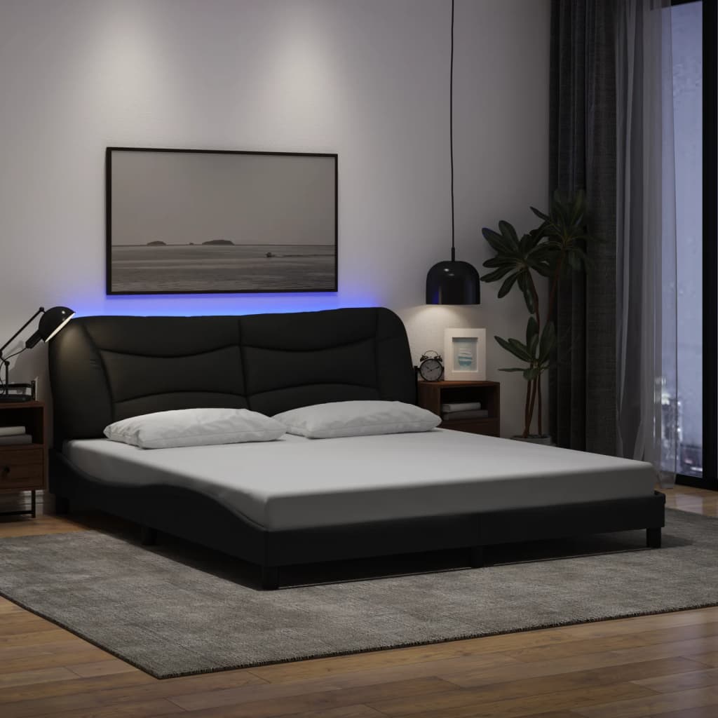 vidaXL Cadre de lit avec lumières LED noir 180x200 cm tissu