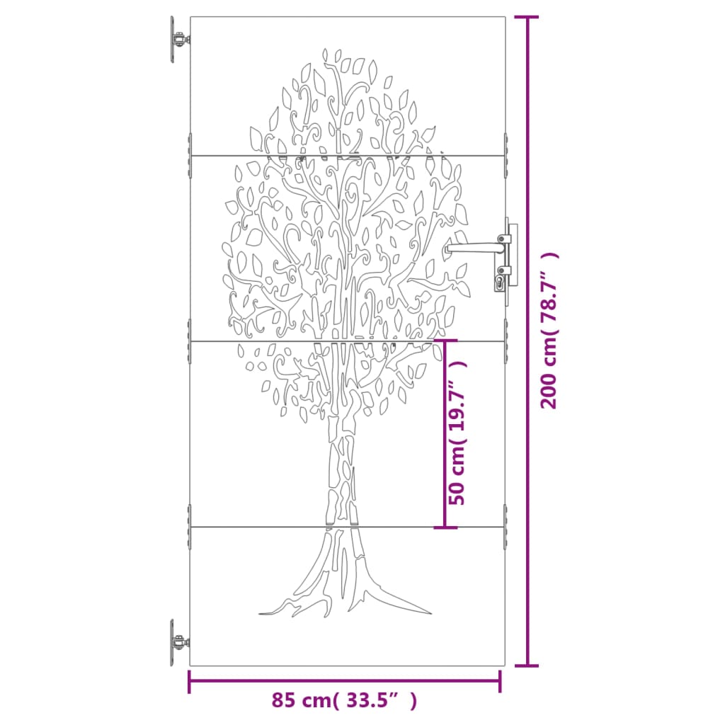 vidaXL Portail de jardin 85x200 cm acier corten conception de l'arbre