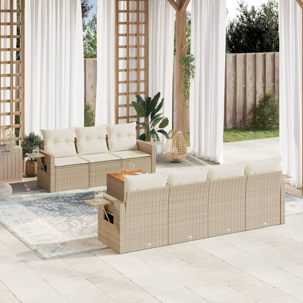 vidaXL Salon de jardin avec coussins 8 pcs beige résine tressée