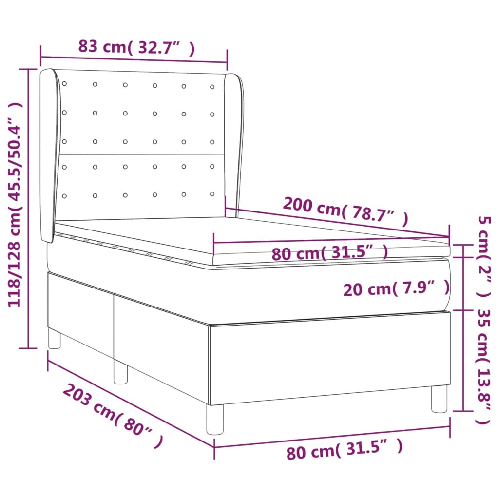 vidaXL Sommier à lattes de lit et matelas Gris clair 80x200 cm Velours