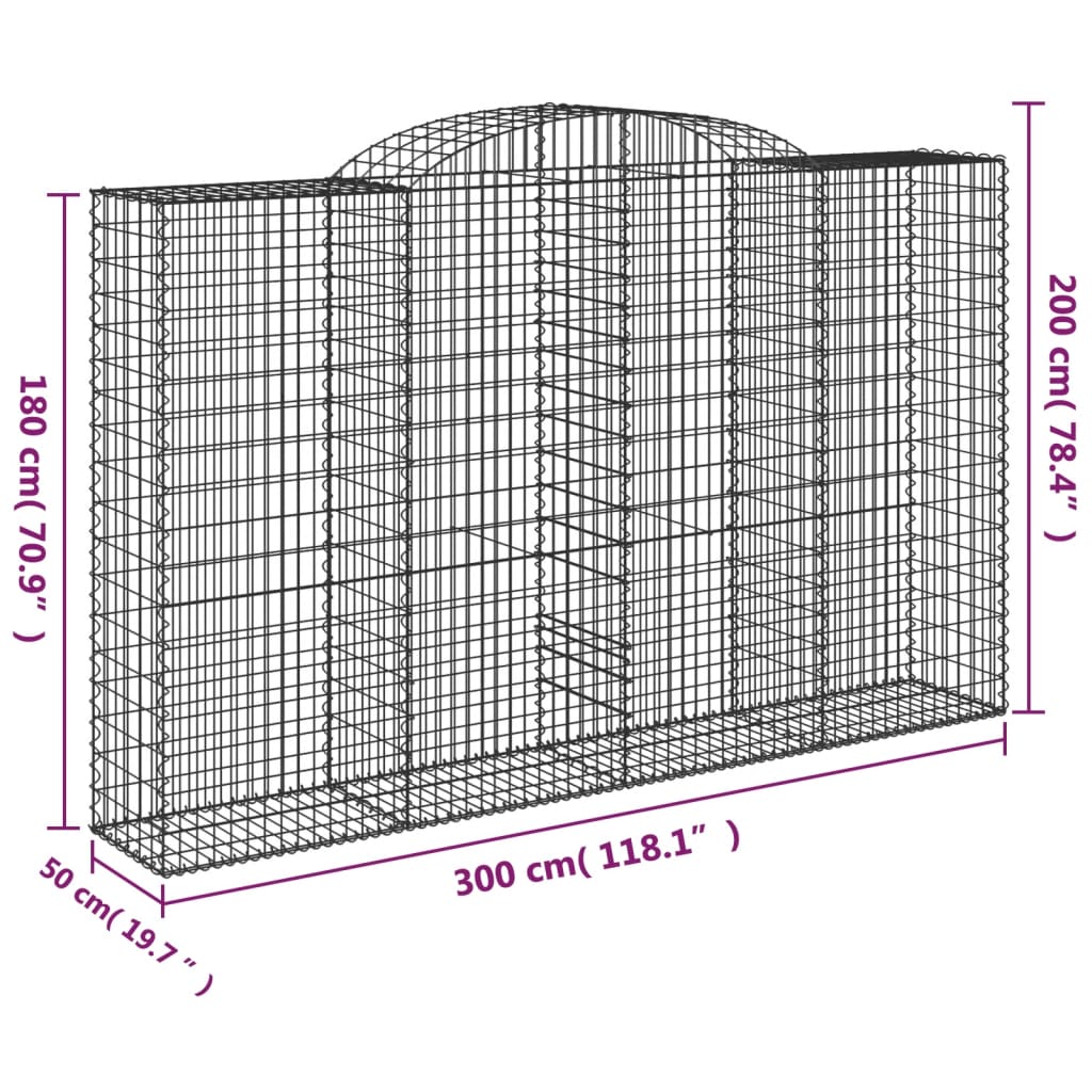 vidaXL Paniers à gabions arqués 13 pcs 300x50x180/200 cm fer galvanisé