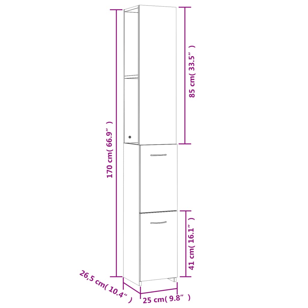 vidaXL Armoire de bain chêne fumé 25x26,5x170 cm bois d'ingénierie