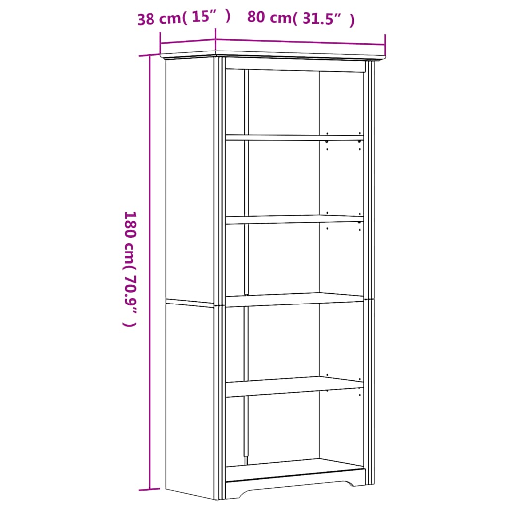 vidaXL Bibliothèque BODO marron 82x40x173 cm bois pin massif 5 niveaux