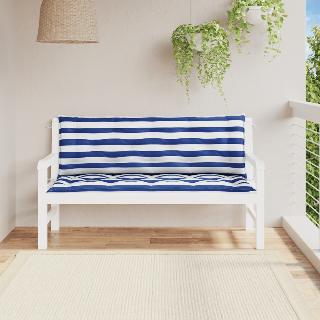 vidaXL Coussins de banc de jardin lot de 2 rayures bleues et blanches