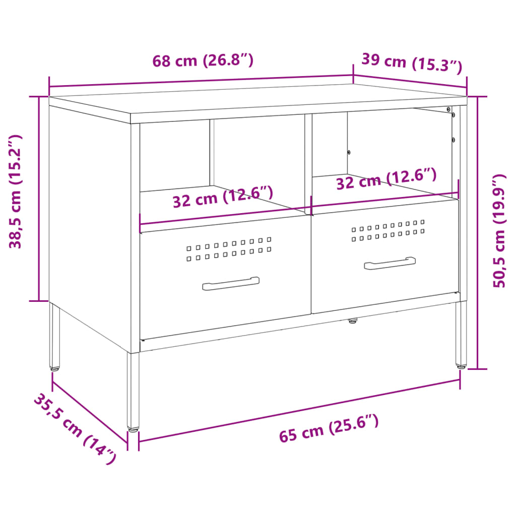 vidaXL Meuble TV jaune moutarde 68x39x50,5 cm acier