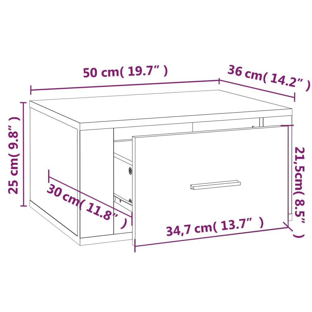 vidaXL Table de chevet murale Chêne marron 50x36x25 cm