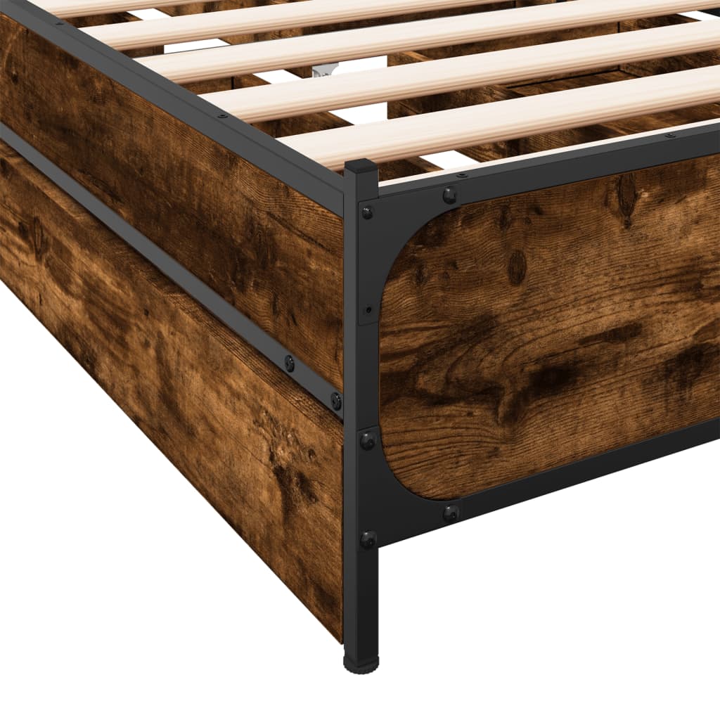 vidaXL Cadre de lit et tiroirs chêne fumé 100x200 cm bois d'ingénierie