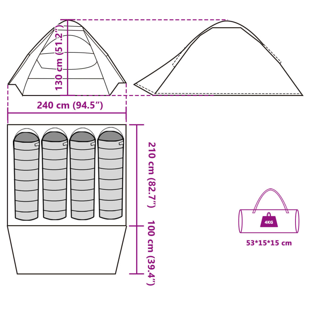 vidaXL Tente de camping à dôme 4 personnes tissu occultant imperméable