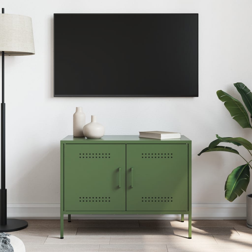 vidaXL Meuble TV vert olive 68x39x50,5 cm acier