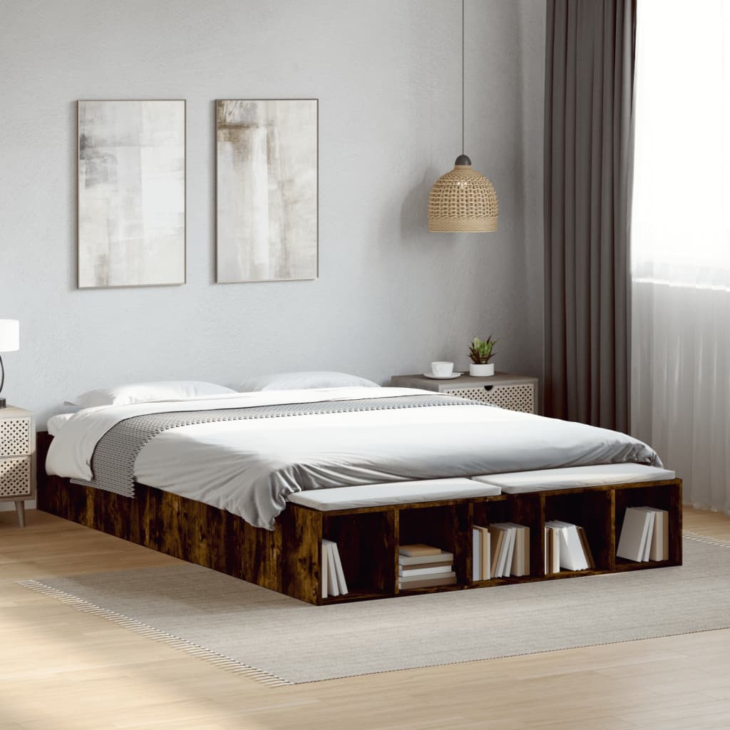 vidaXL Cadre de lit sans matelas chêne fumé 150x200 cm