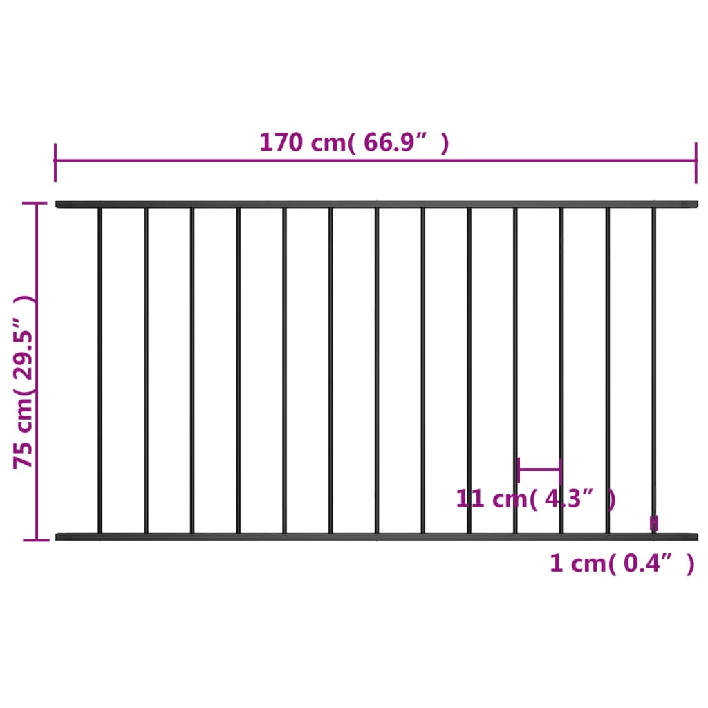 vidaXL Panneau de clôture Acier enduit de poudre 1,7x0,75 m Noir