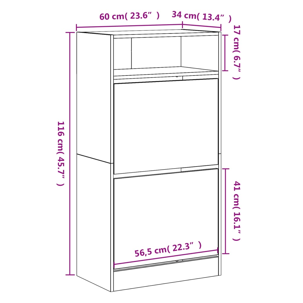 vidaXL Armoire à chaussures Sonoma gris 60x34x116 cm Bois d'ingénierie