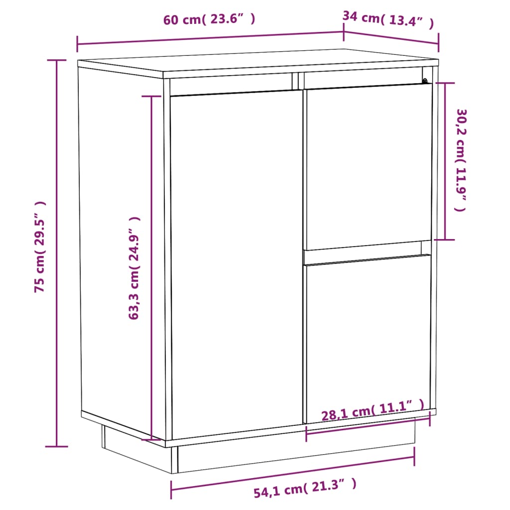 vidaXL Buffet Blanc 60x34x75 cm Bois massif de pin