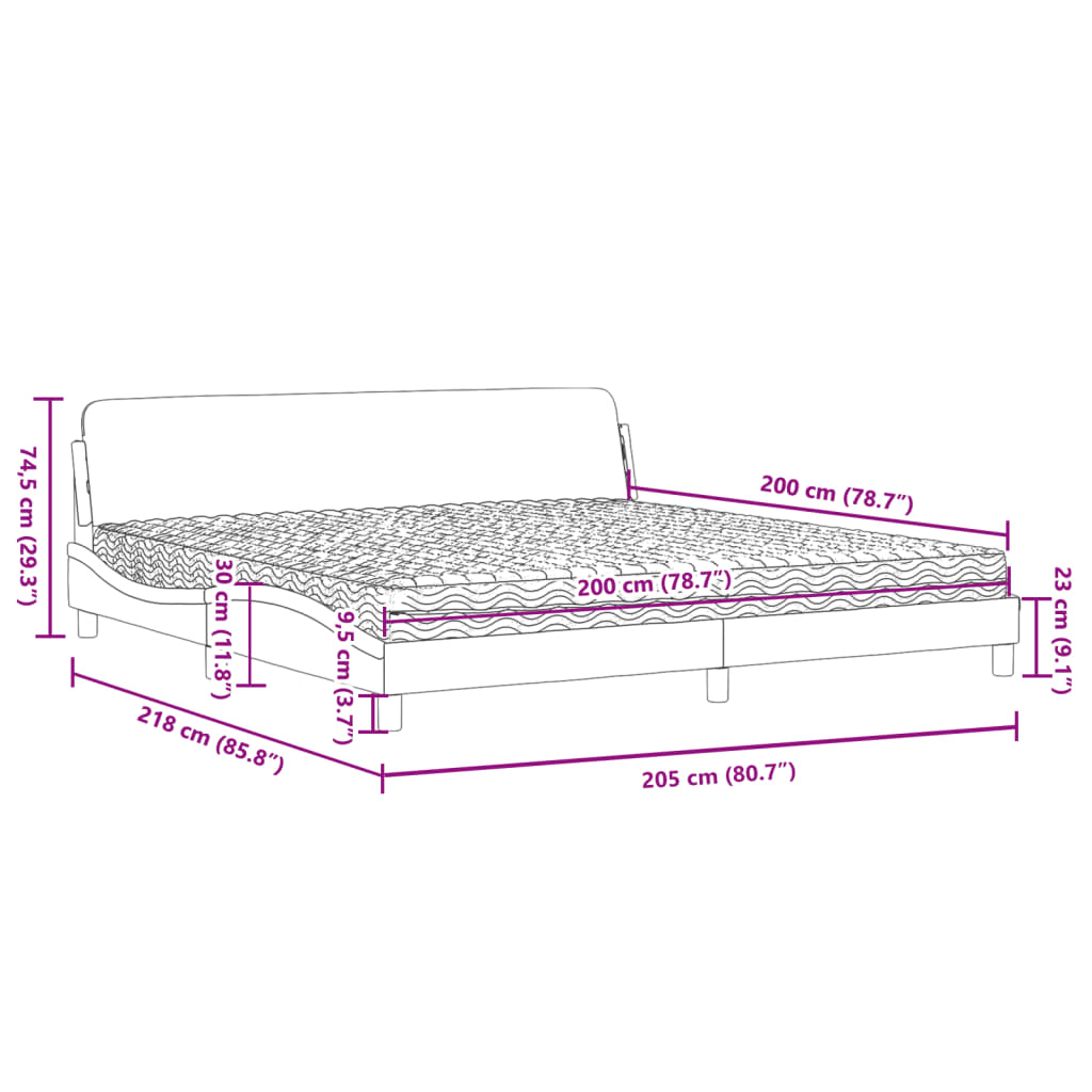 vidaXL Lit avec matelas noir et blanc 200x200 cm similicuir