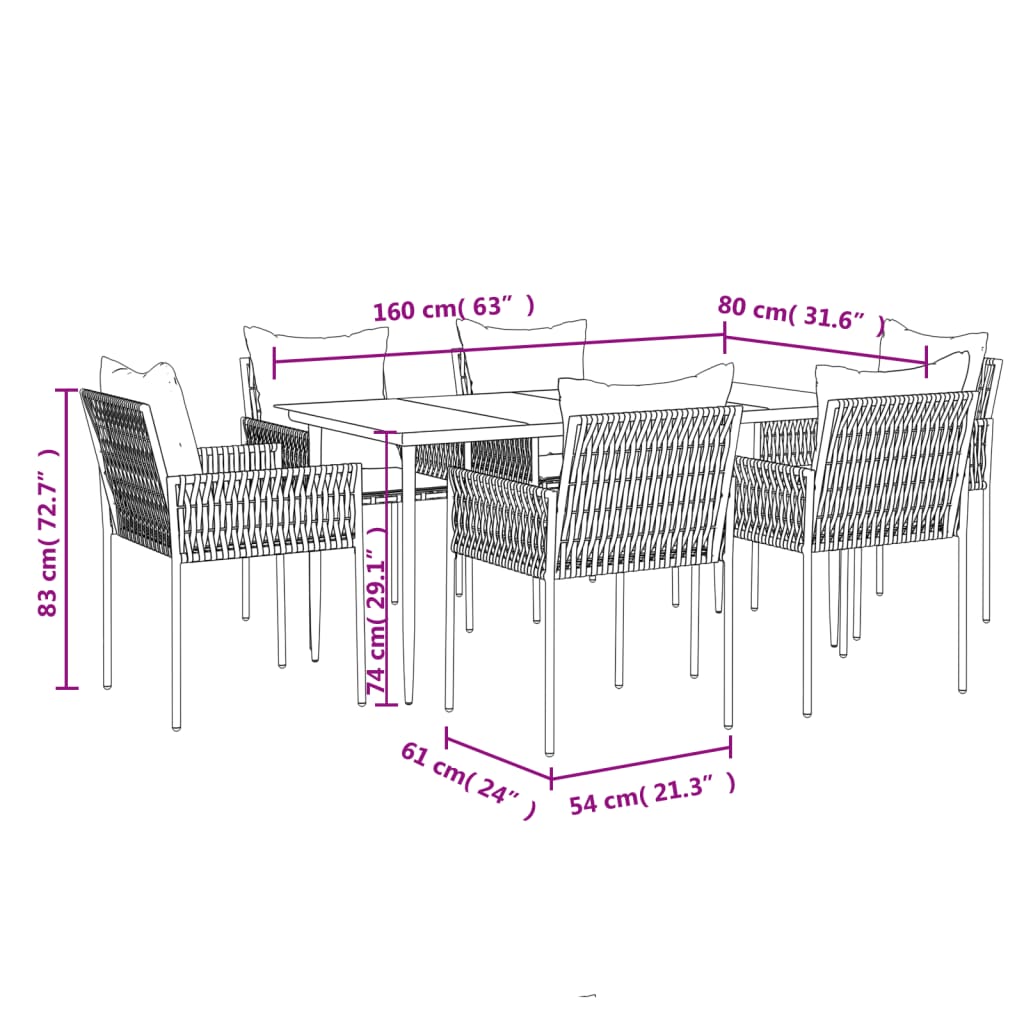 vidaXL Ensemble à manger de jardin 7 pcs coussins résine tressée acier