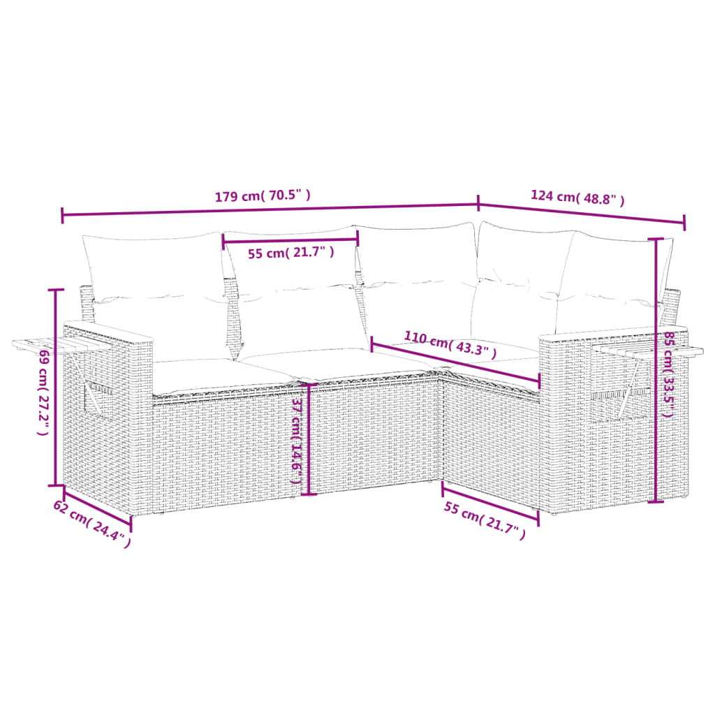 vidaXL Salon de jardin avec coussins 4 pcs beige résine tressée