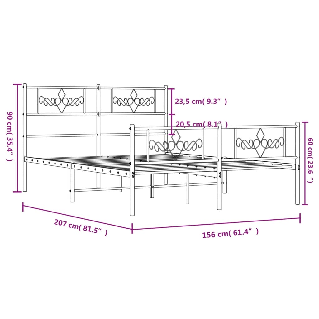 vidaXL Cadre de lit métal avec tête de lit/pied de lit blanc 150x200cm