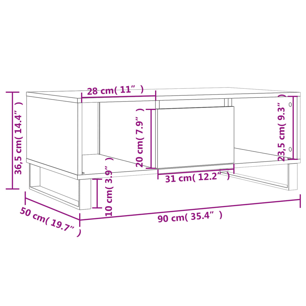 vidaXL Table basse Sonoma gris 90x50x36,5 cm Bois d'ingénierie