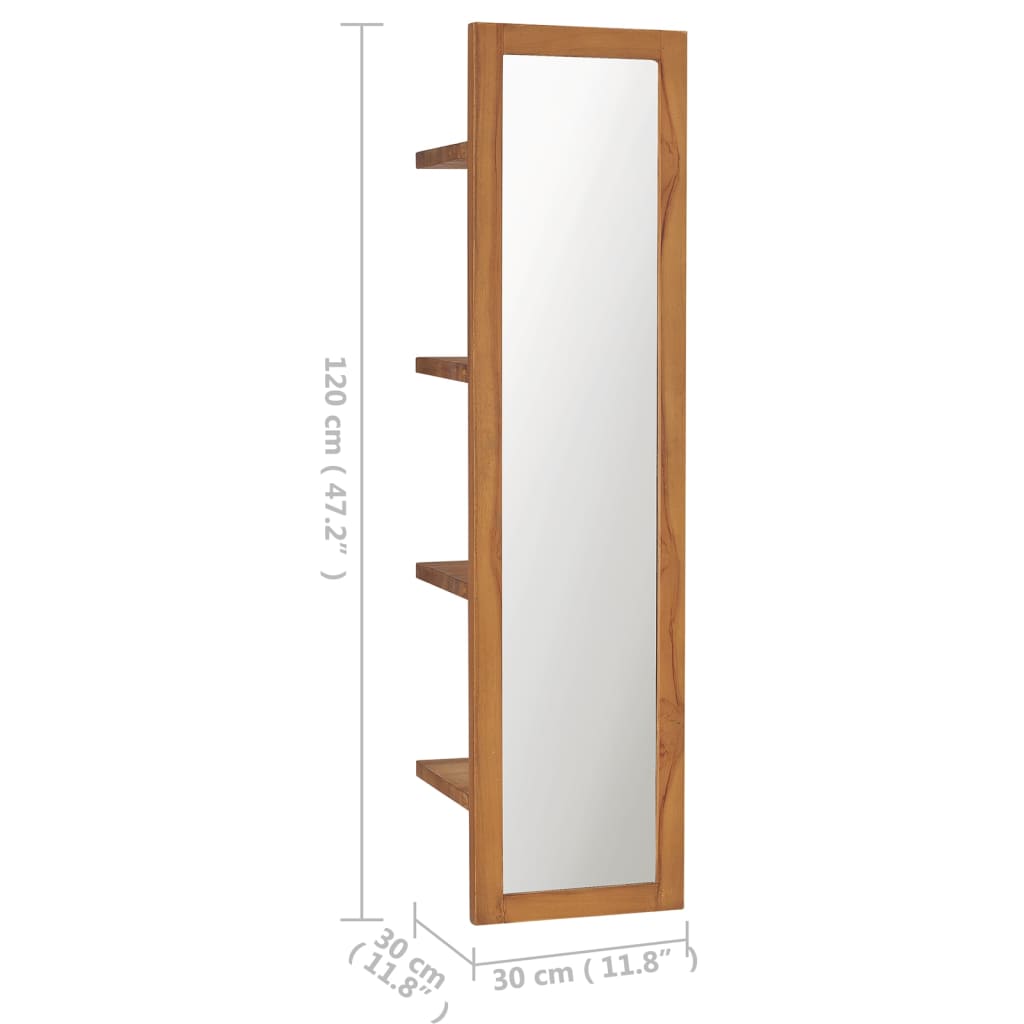 vidaXL Miroir mural avec étagères 30x30x120 cm Bois de teck massif