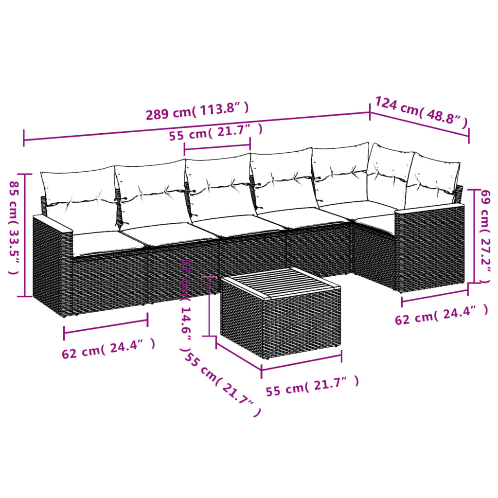 vidaXL Salon de jardin 7 pcs avec coussins noir résine tressée