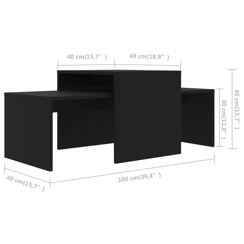 vidaXL Ensemble de tables basses Noir 100x48x40 cm bois d’ingénierie