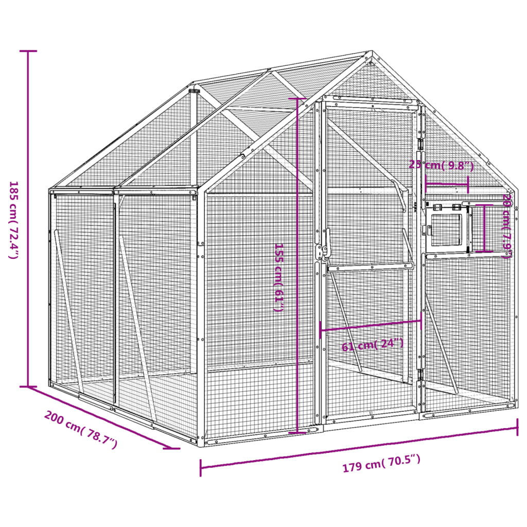 vidaXL Volière argenté 1,79x2x1,85 m aluminium