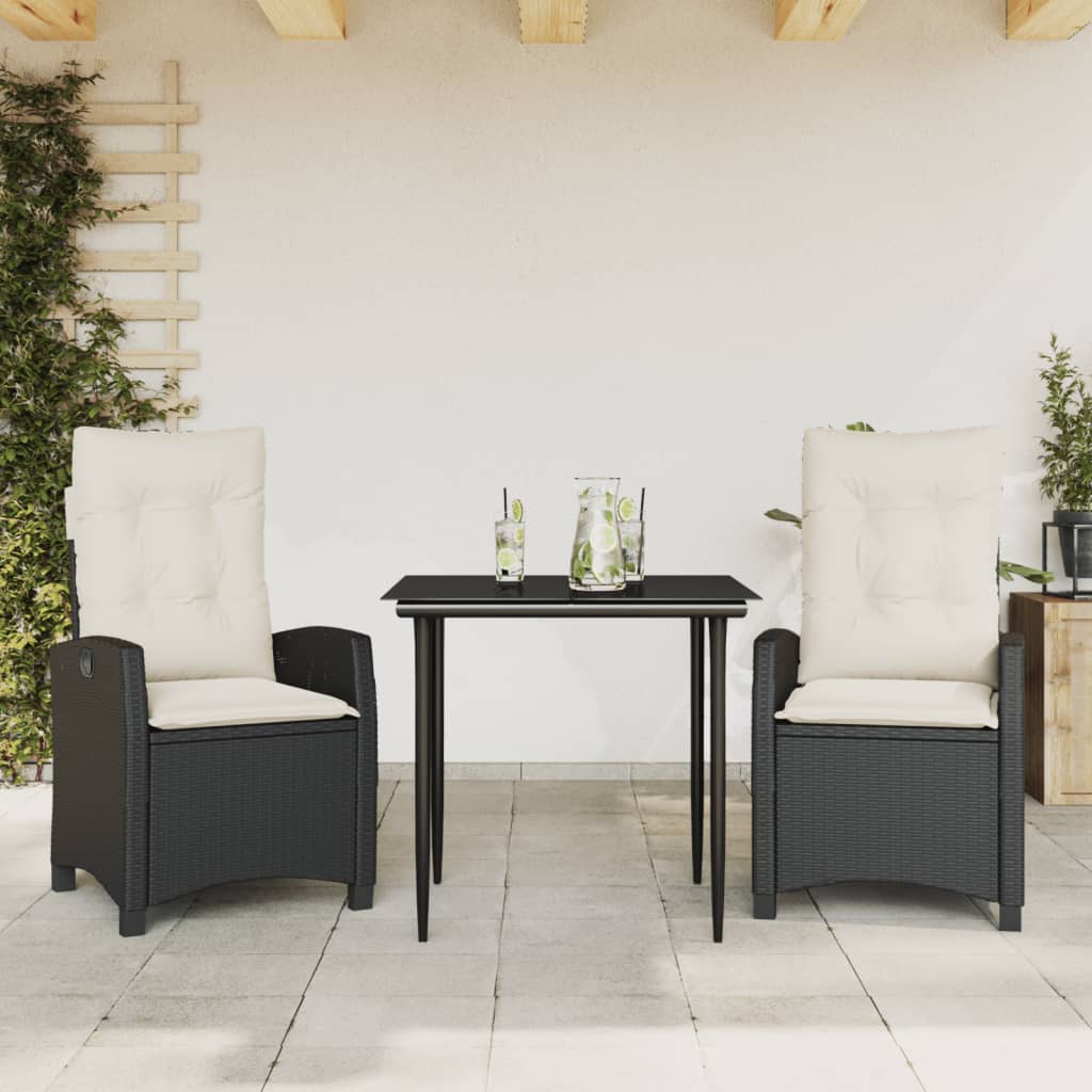 vidaXL Ensemble à manger de jardin avec coussins 3 pcs Noir