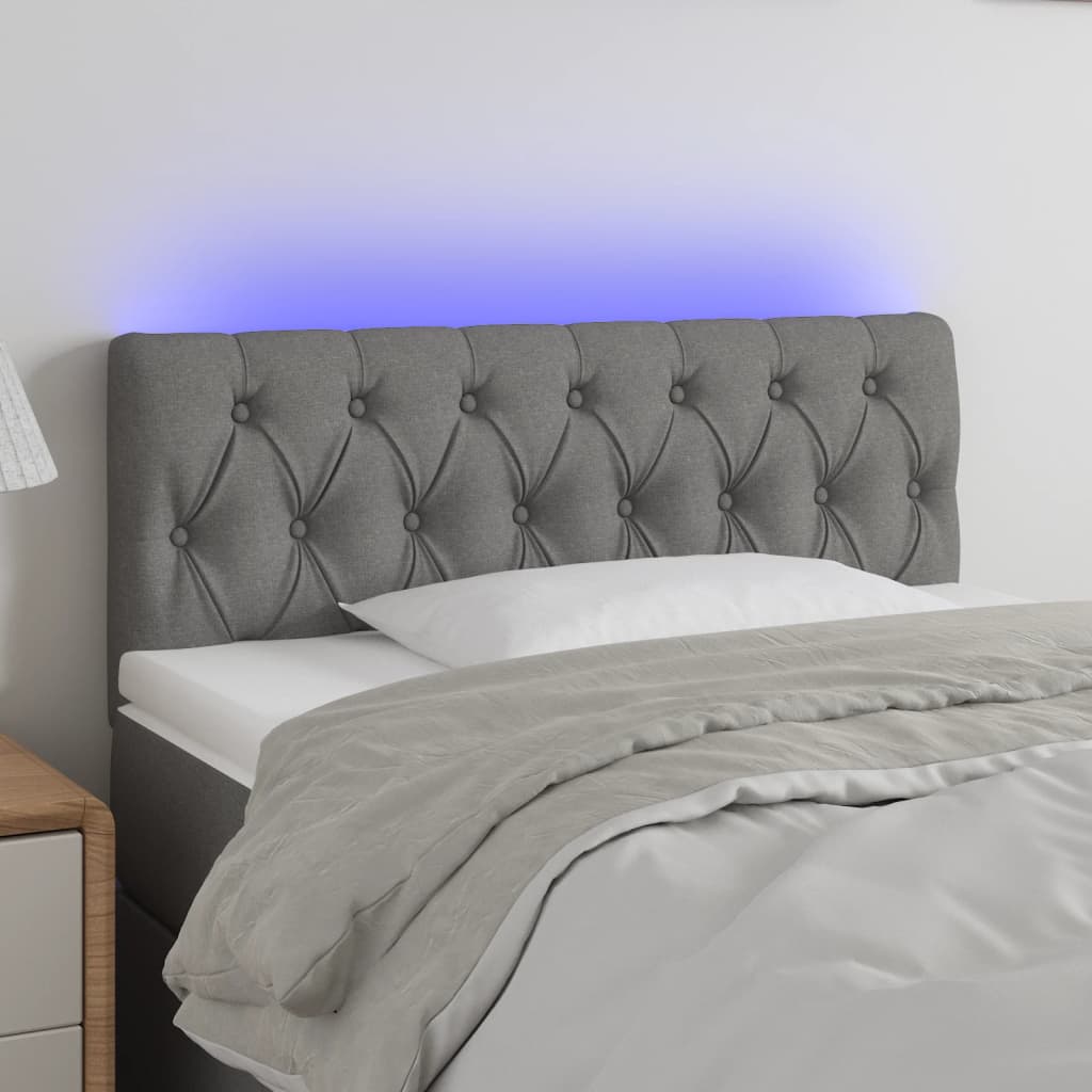vidaXL Tête de lit à LED Gris foncé 100x7x78/88 cm Tissu