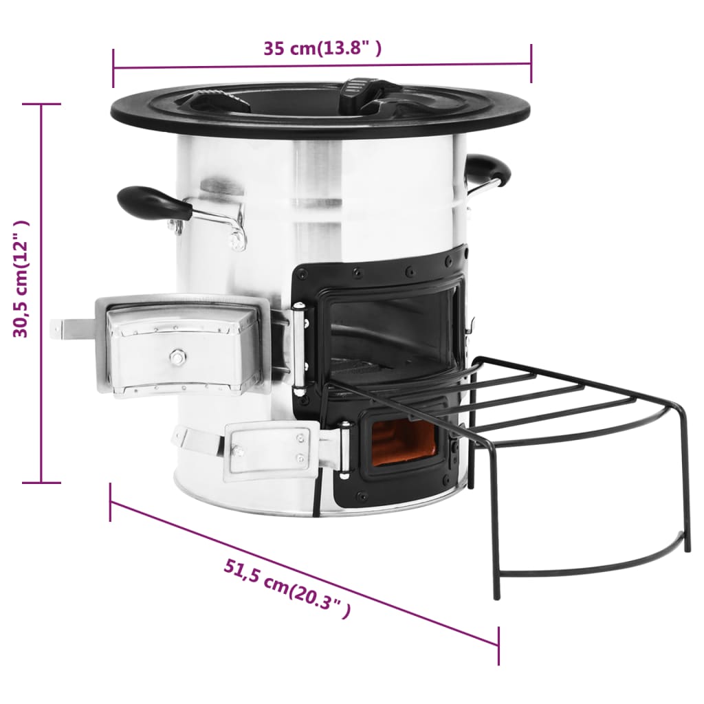vidaXL Poêle à bois de camping Argenté 51,5x35x30,5cm Acier inoxydable
