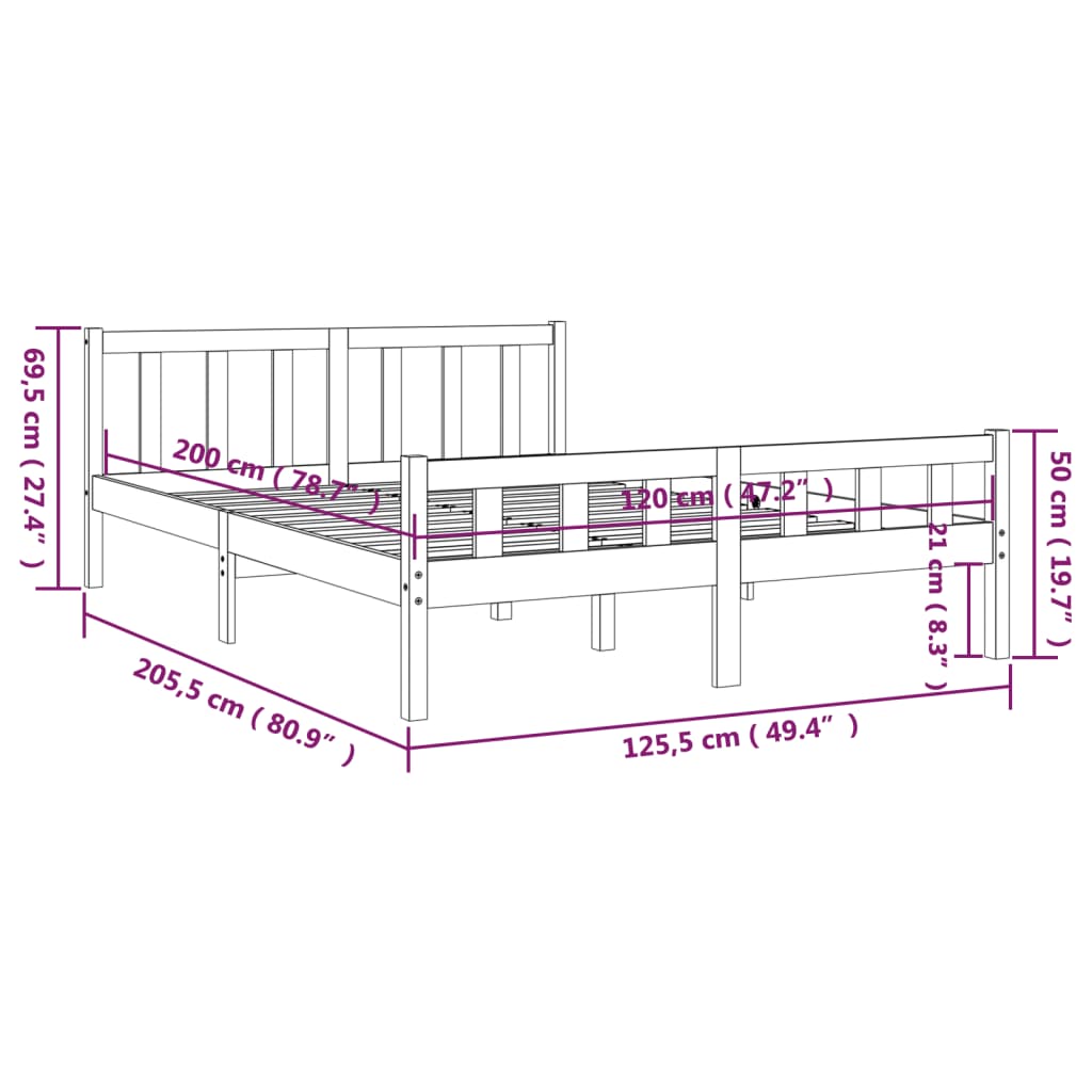 vidaXL Cadre de lit sans matelas marron miel bois massif 120x200 cm