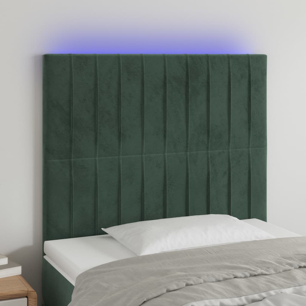 vidaXL Tête de lit à LED Vert foncé 100x5x118/128 cm Velours