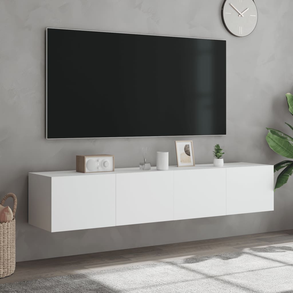 vidaXL Meubles TV muraux avec lumières LED 2 pcs blanc 80x35x31 cm