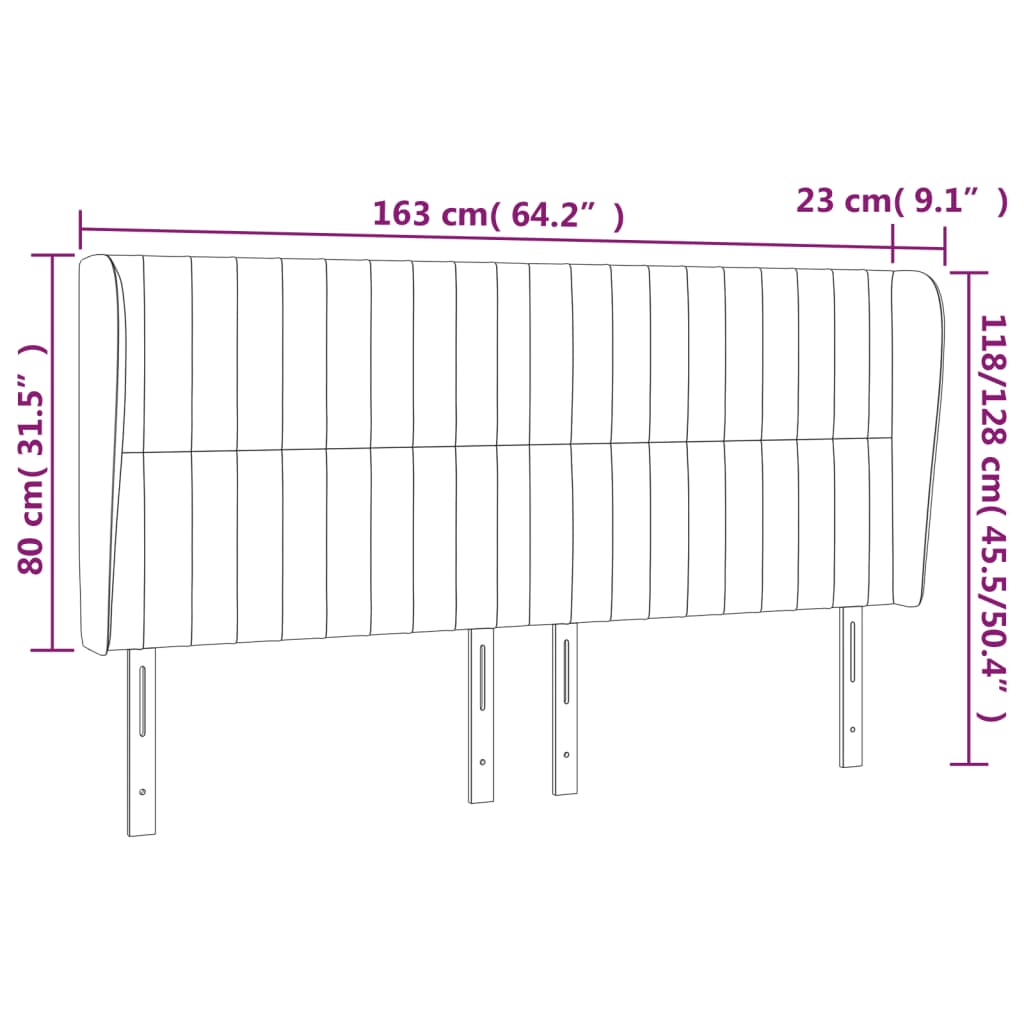 vidaXL Tête de lit avec oreilles Gris clair 163x23x118/128 cm Tissu