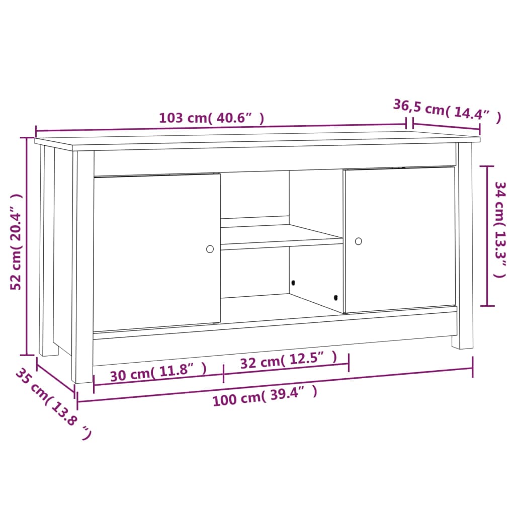 vidaXL Meuble TV Marron miel 103x36,5x52 cm Bois de pin massif