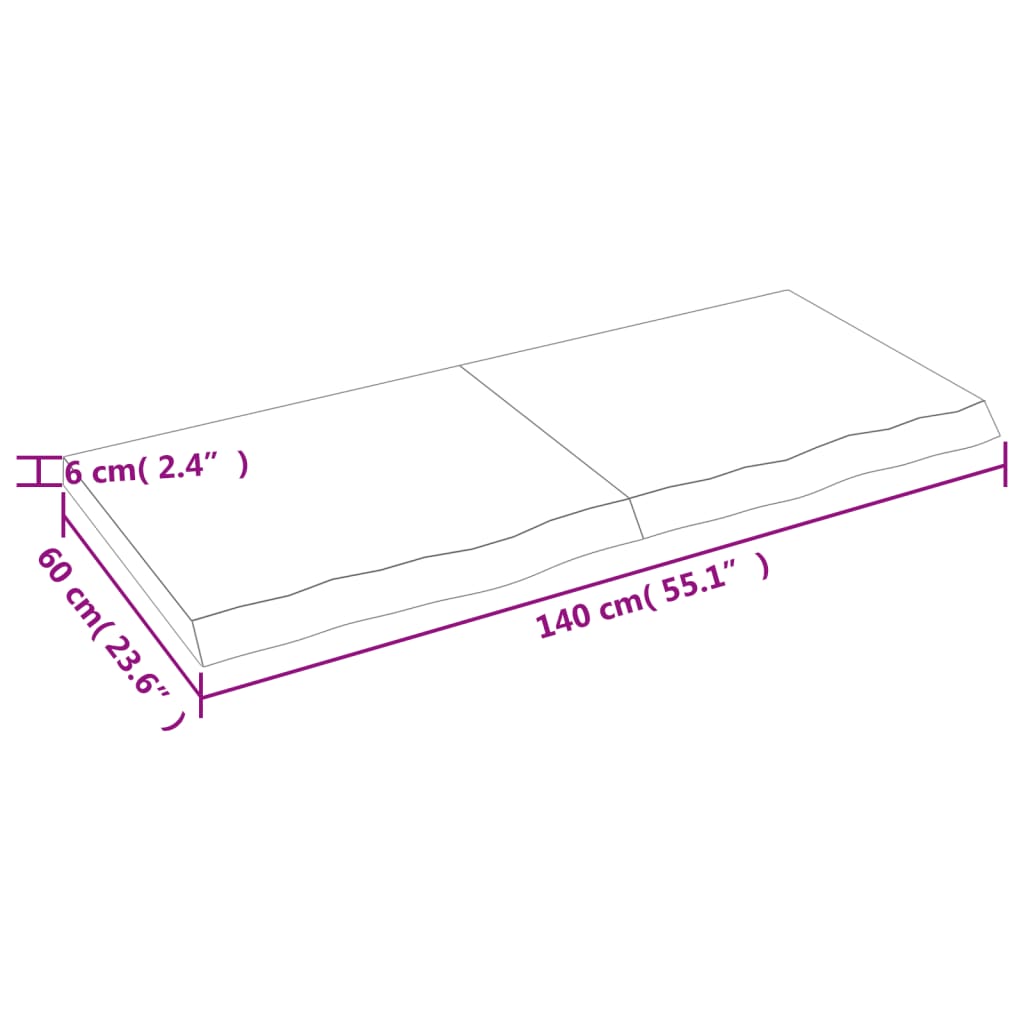 vidaXL Dessus de table 140x60x(2-6) cm bois de chêne massif non traité