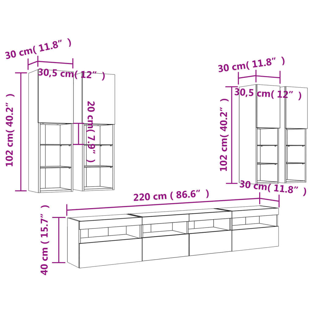 vidaXL Ensemble de meubles TV muraux 7pcs et lumières LED chêne sonoma