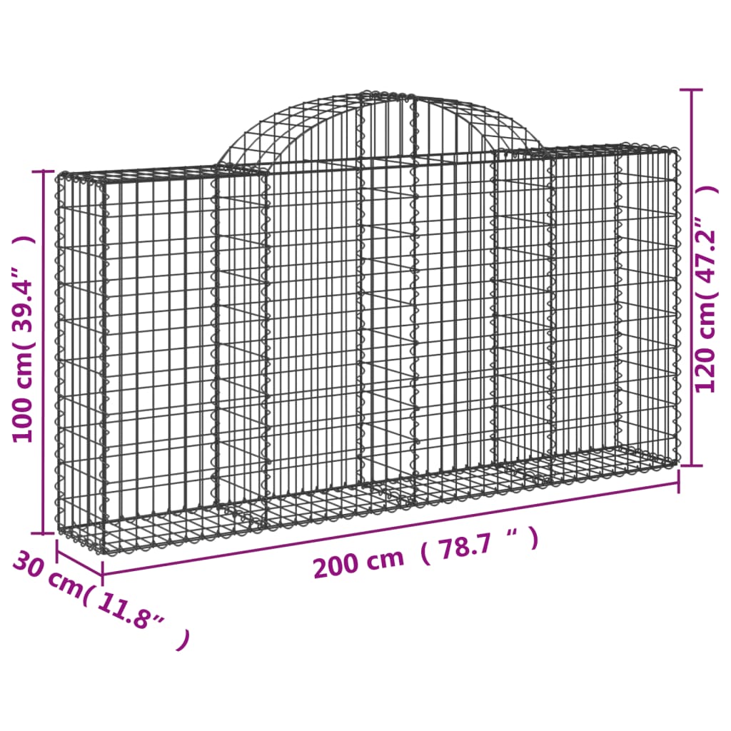 vidaXL Paniers à gabions arqués 40 pcs 200x30x100/120 cm Fer galvanisé