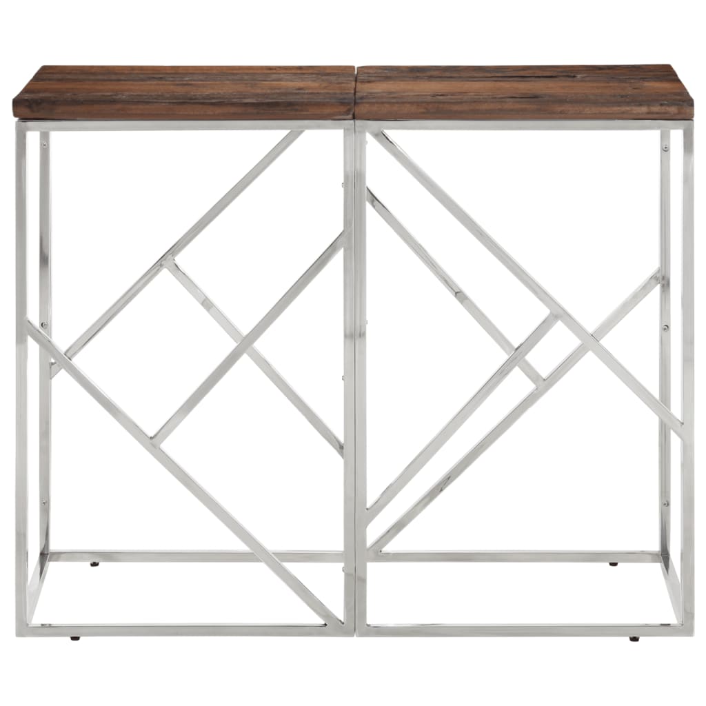 vidaXL Table console argenté acier inoxydable et bois de mélèze massif