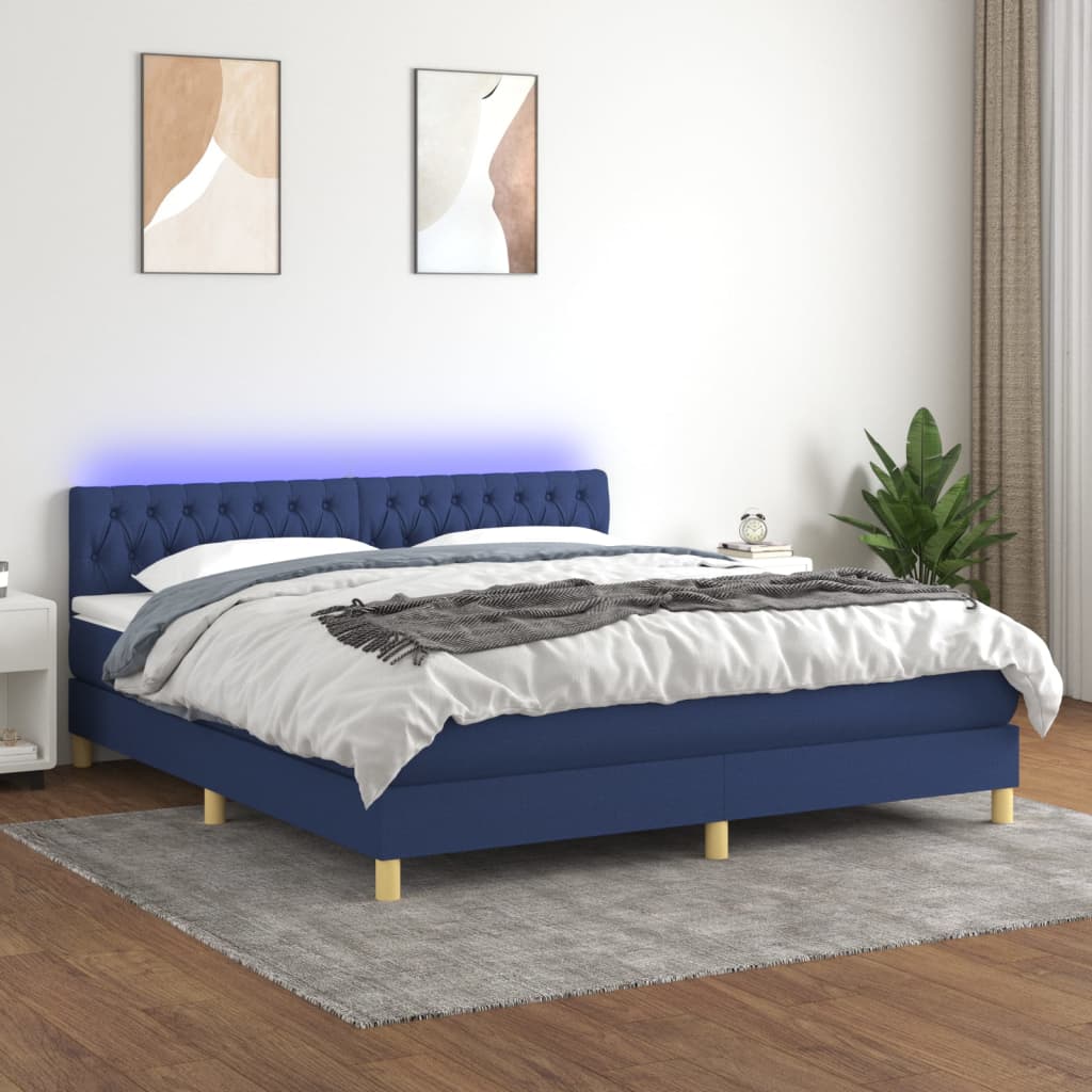 vidaXL Sommier à lattes de lit avec matelas LED Bleu 180x200 cm Tissu