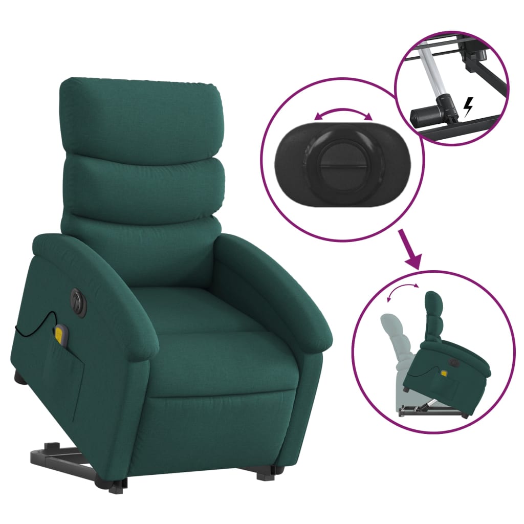 vidaXL Fauteuil inclinable de massage électrique Vert foncé Tissu