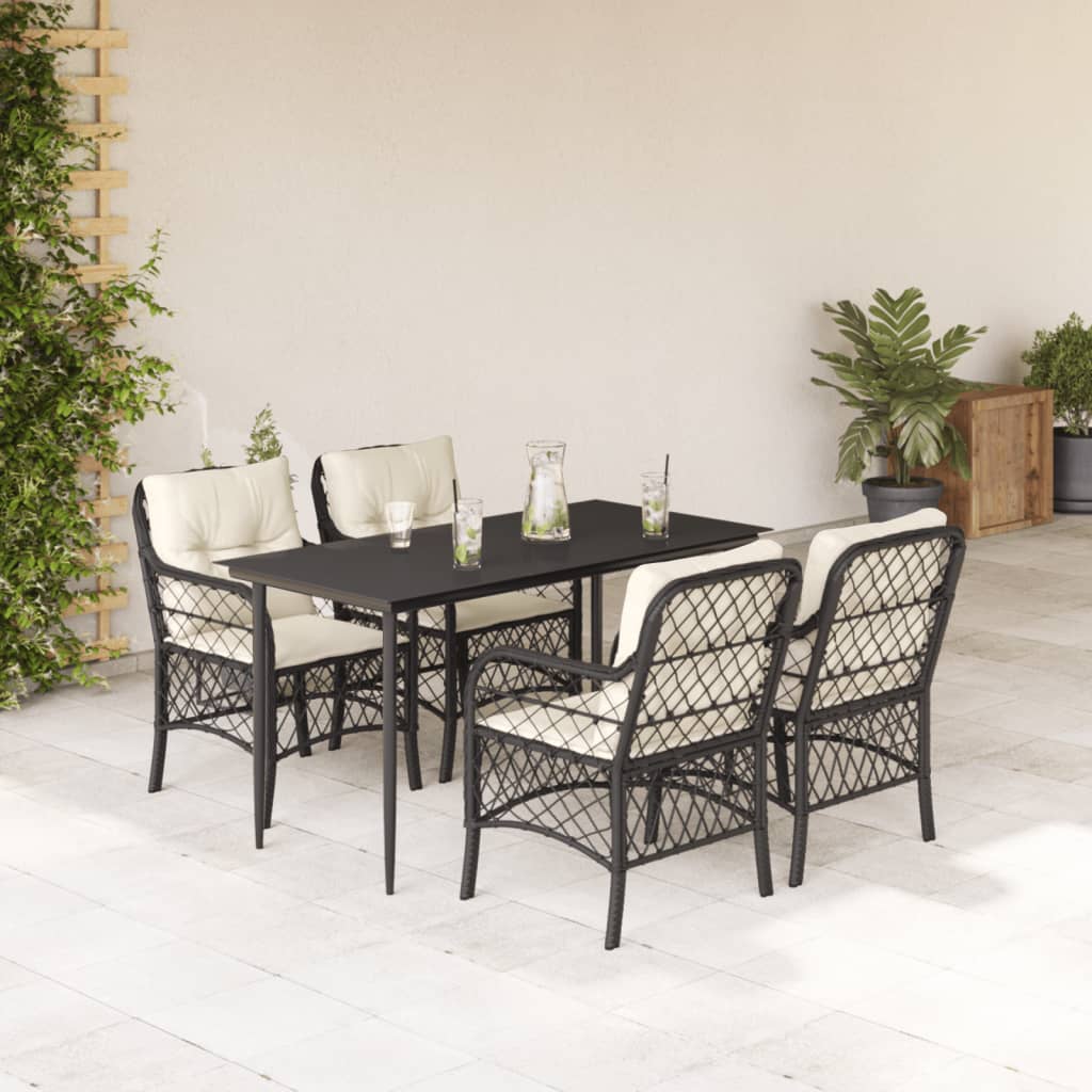 vidaXL Ensemble à manger de jardin coussins 5pcs Noir Résine tressée