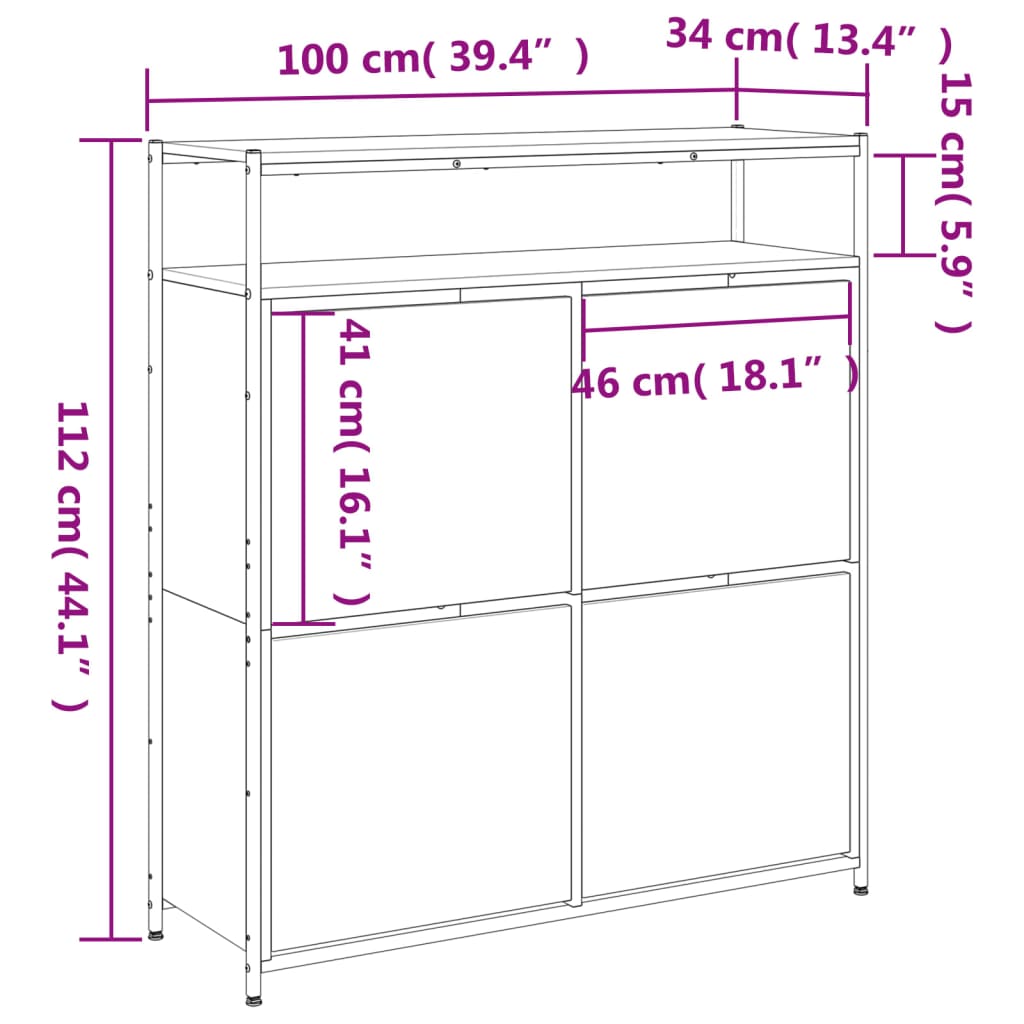 vidaXL Armoire à chaussures 4 tiroirs rabattables chêne sonoma