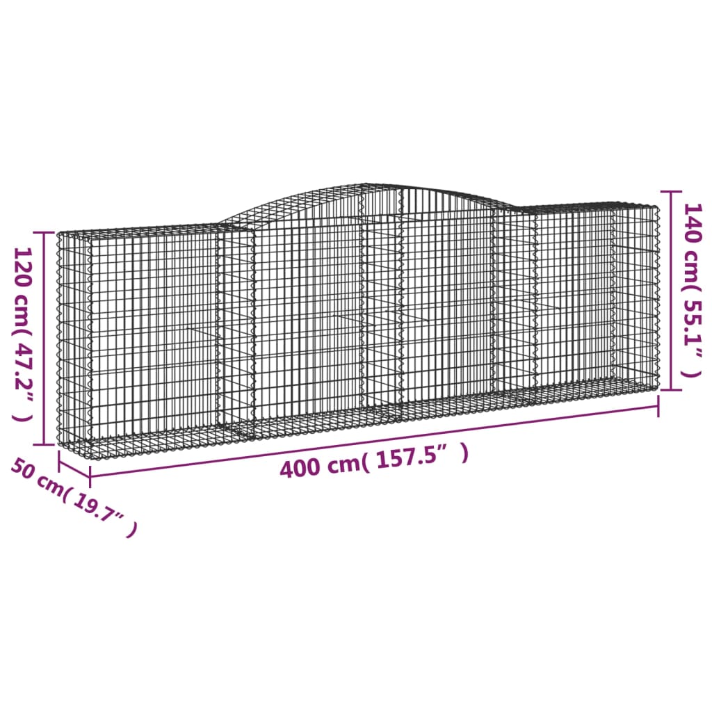 vidaXL Paniers à gabions arqués 9 pcs 400x50x120/140 cm Fer galvanisé