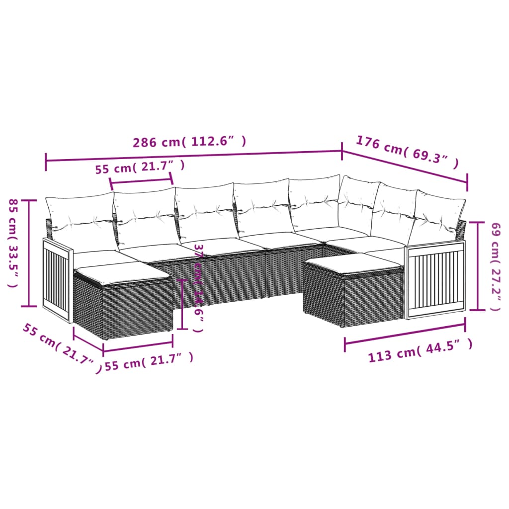 vidaXL Salon de jardin 9 pcs avec coussins gris résine tressée