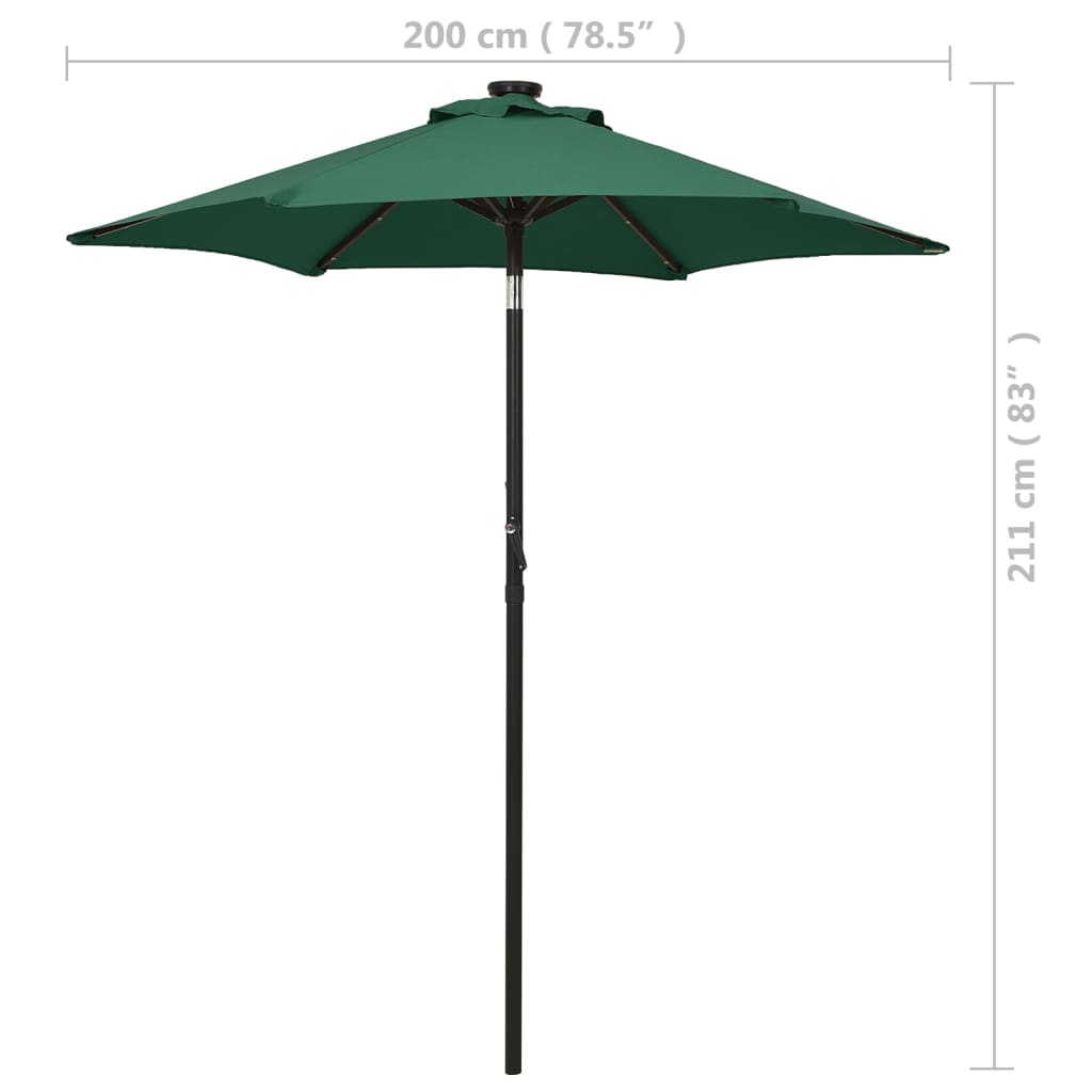 vidaXL Parasol de jardin avec lumières LED vert 200x211 cm aluminium