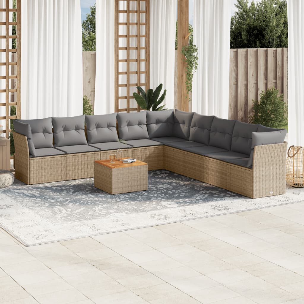 vidaXL Salon de jardin avec coussins 10 pcs beige résine tressée